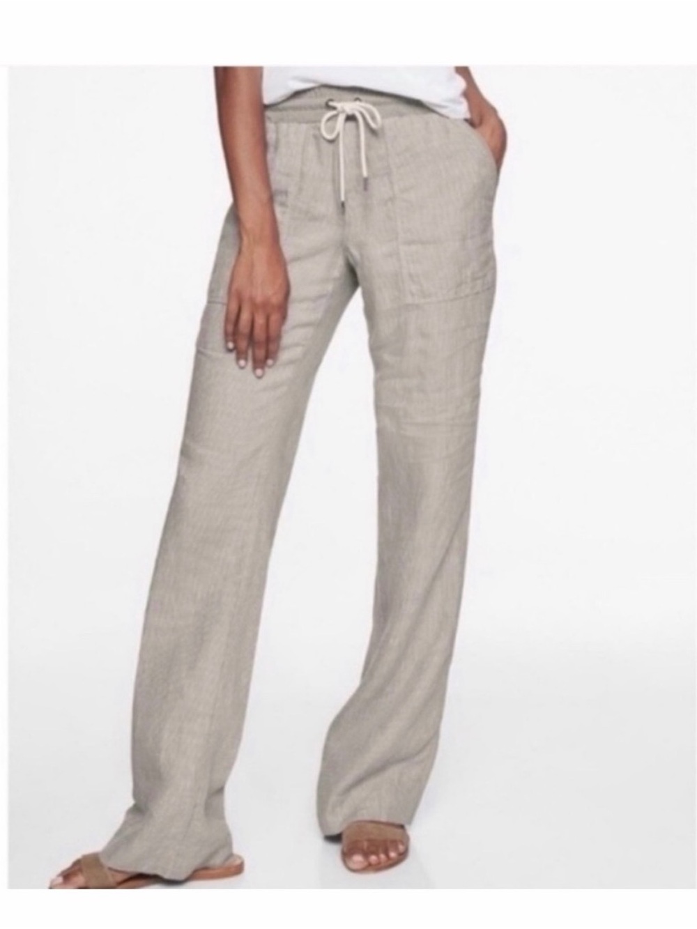 Athleta Linen-Blend Wide Leg Drawstring Pants - Taupe